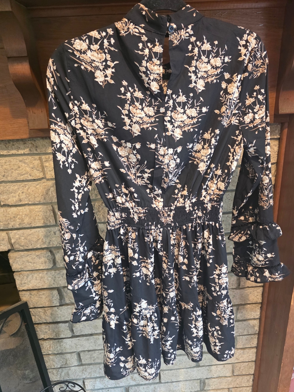 Zaful Black Floral Long Sleeve Ruffle Mini Dress - Picture 2 of 6